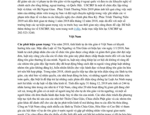 Phúc trình Thường niên về tự do tôn giáo tại Việt Nam -2019